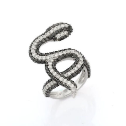 14K Gold Black & White Lab Grown Diamond Snake Ring