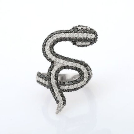 14K Gold Black & White Lab Grown Diamond Snake Ring