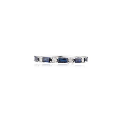 14K Solid Gold Blue Sapphire Diamond Band