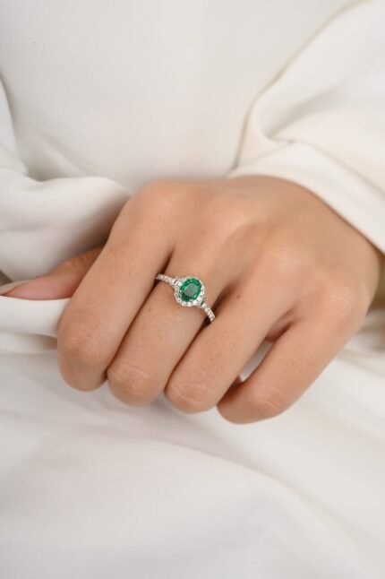 14K Solid Gold Emerald Diamond Statement Ring