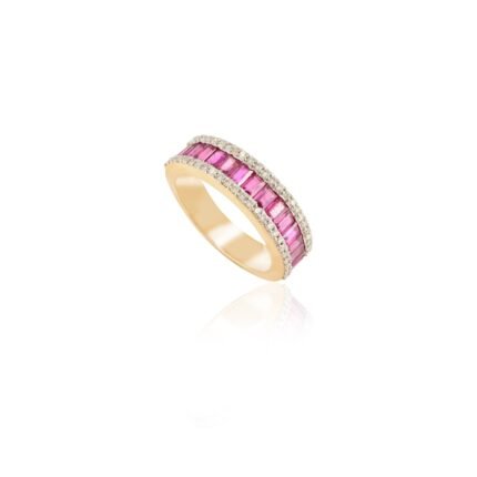 14K Solid Gold Ruby & Diamond Engagement Band