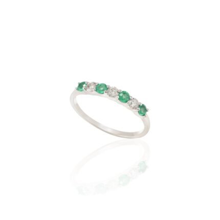 14K Solid Gold Emerald Diamond Half Eternity Band