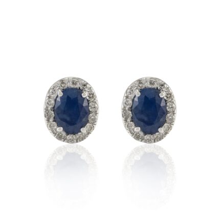 14K Solid Gold Sapphire & Halo Diamond Studs