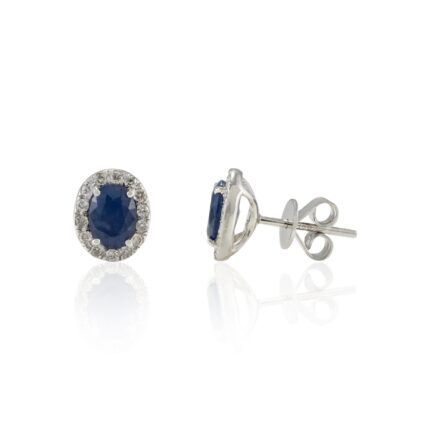 14K Solid Gold Sapphire & Halo Diamond Studs