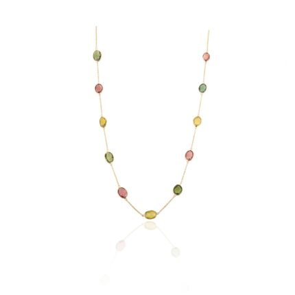 14K Solid Gold Tourmaline Gemstone Station Necklace