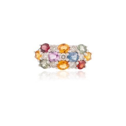 18K Solid Gold Multi Sapphire & Diamond Ring