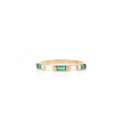 14K Solid Gold Emerald Diamond Band Ring