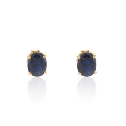 14K Solid Gold Blue Sapphire Oval Studs