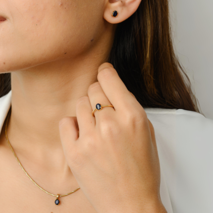 14K Solid Gold Blue Sapphire Combo Jewelry Set
