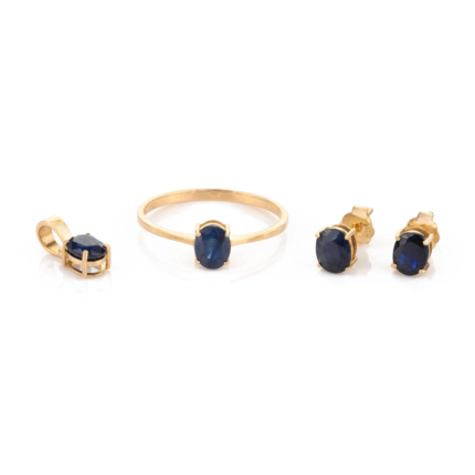 14K Solid Gold Blue Sapphire Combo Jewelry Set