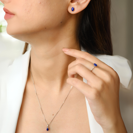 14K Solid Gold Lapis Lazuli Combo Jewelry Set
