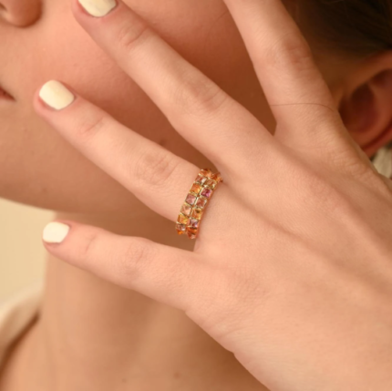 14K Solid Gold Multi Sapphire Double Eternity Band