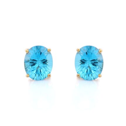 14K Solid Gold Blue Topaz Dainty Studs