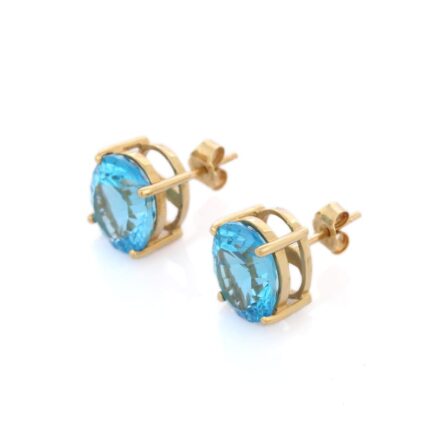 14K Solid Gold Blue Topaz Dainty Studs