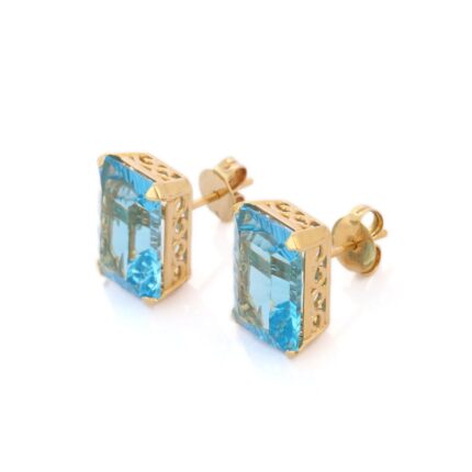14K Solid Gold Blue Topaz Gold Studs