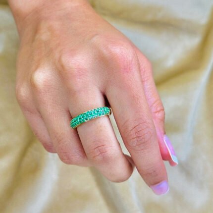 14K Solid Gold Emerald Dome Style Band