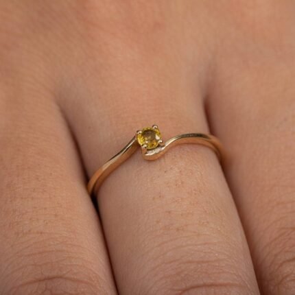 14K Solid Gold Natural Sapphire Dainty Ring