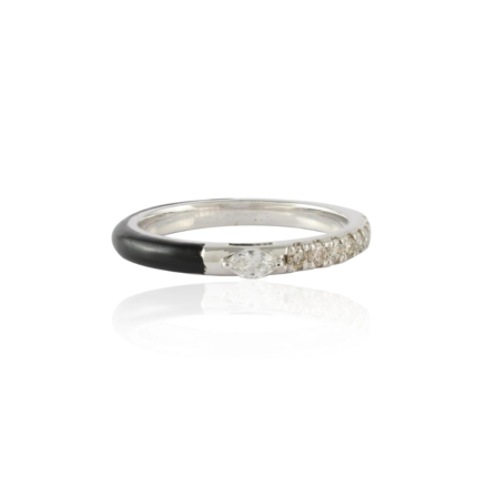 14K Solid Gold Diamond Black Enamel Ring