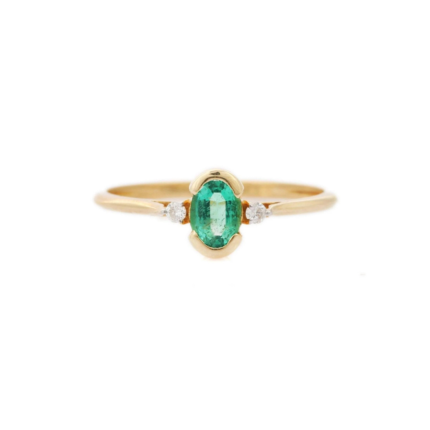 14K Solid Gold Emerald Ring