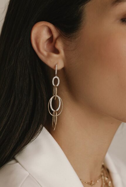 14K Gold Lab Grown Diamond Multi Oval Drop Hoop Earring