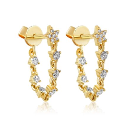 14K Gold Diamond Star Chain Loop Earring
