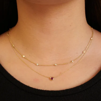 14K Gold Bezel Set Heart Ruby Necklace