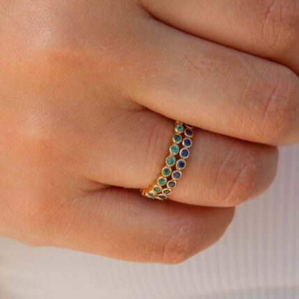 14K Gold Emerald Bezel Eternity Ring