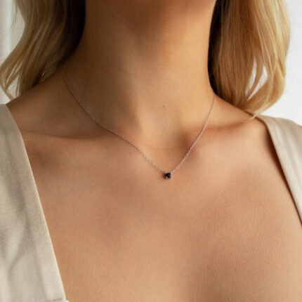 14K Solid Gold Black Onyx Dainty Minimalist Necklace