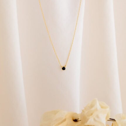 14K Solid Gold Black Onyx Dainty Minimalist Necklace