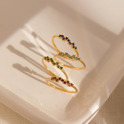 14K Solid Gold Tiny Cluster Birthstone Ring