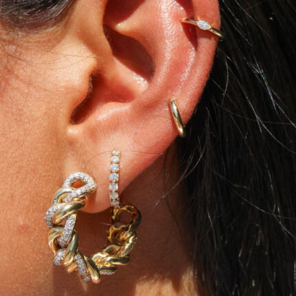 14K Gold Lab Grown Diamond Four Prong Tennis Hoop Earring