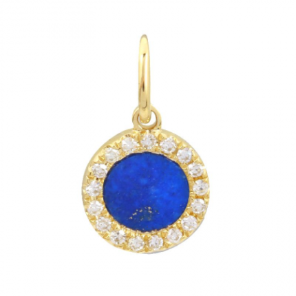 14K Gold  Round Diamond Blue Lapis Pendant