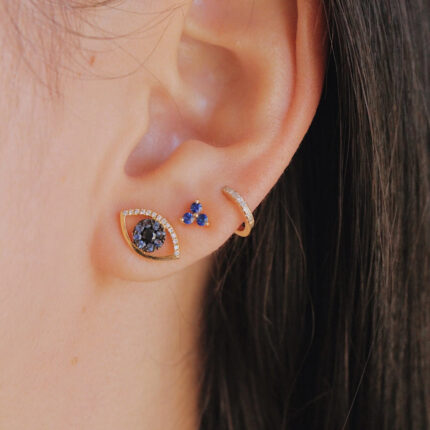 14K Solid Gold Sapphire Trio Earring