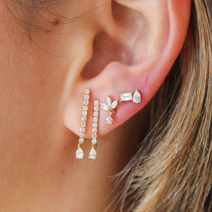 14K Gold Lab Grown Diamond Pear Baguette Earring