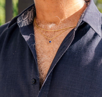 14K Gold  Round Diamond Blue Lapis Pendant