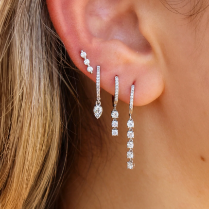 14K Gold Lab-Grown Diamond Triple Bar Stud Earring