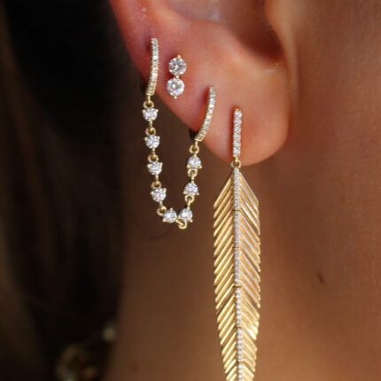 14K Gold Lab Grown Diamond Chain Connecting Hoop Earring