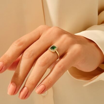 14K Solid Gold Emerald Engagement Ring