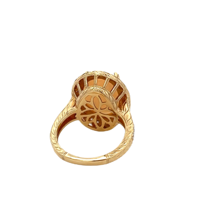 14K Solid Gold Round Cut Diamond And Opal Ring