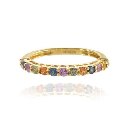 14K Solid Gold Multi Color Sapphire Band