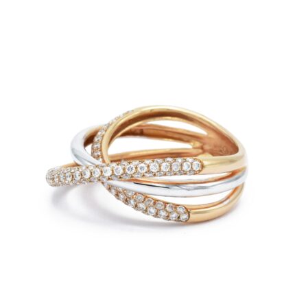 Tricolor Gold and Diamond Twist Ring