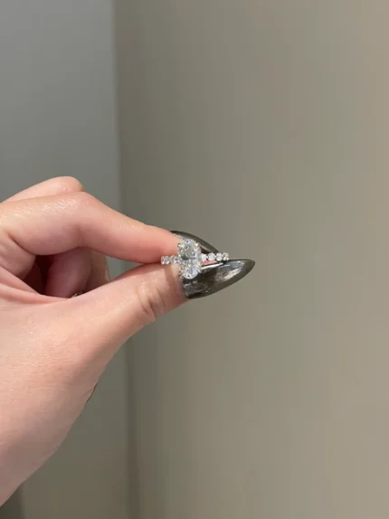 Brilliant Oval Cut Moissanite Hidden Halo Share Prong Pave Engagement Ring