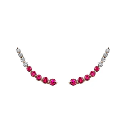 14K Solid Gold Floating Diamond And Ruby Earring