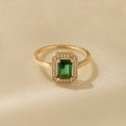 14K Solid Gold Emerald Engagement Ring