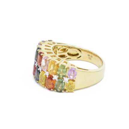 14K Solid Gold Multi-Color Sapphire Two-Row Ring