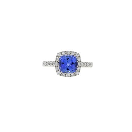 14K Solid Gold Cushion Tanzanite And Diamond Ring
