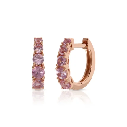 14K Solid Gold Graduated Pink Sapphire Huggies