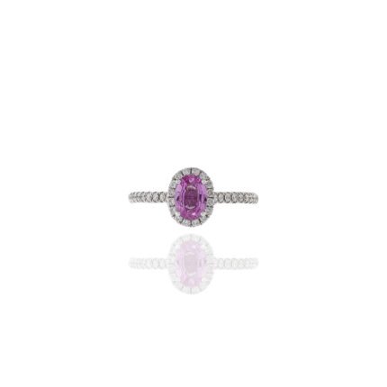 14k White Gold Pink Sapphire and Diamond Ring