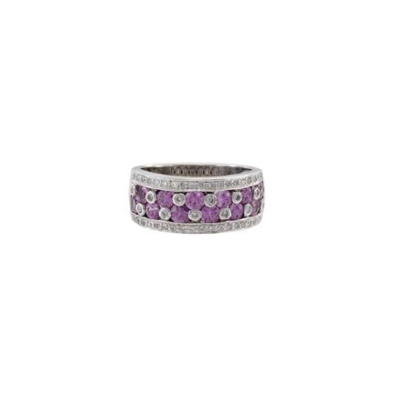 14K Solid Gold Pink Sapphire And Diamond Ring