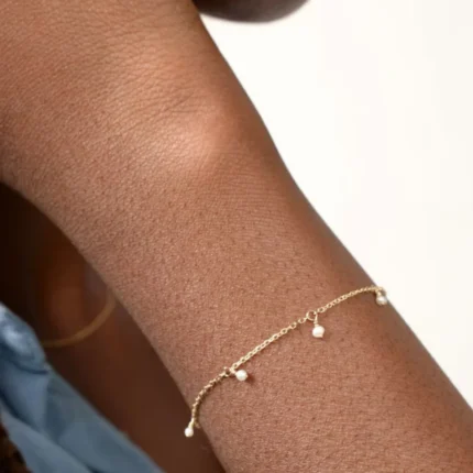 14K Solid Gold Tiny Pearl Bracelet
